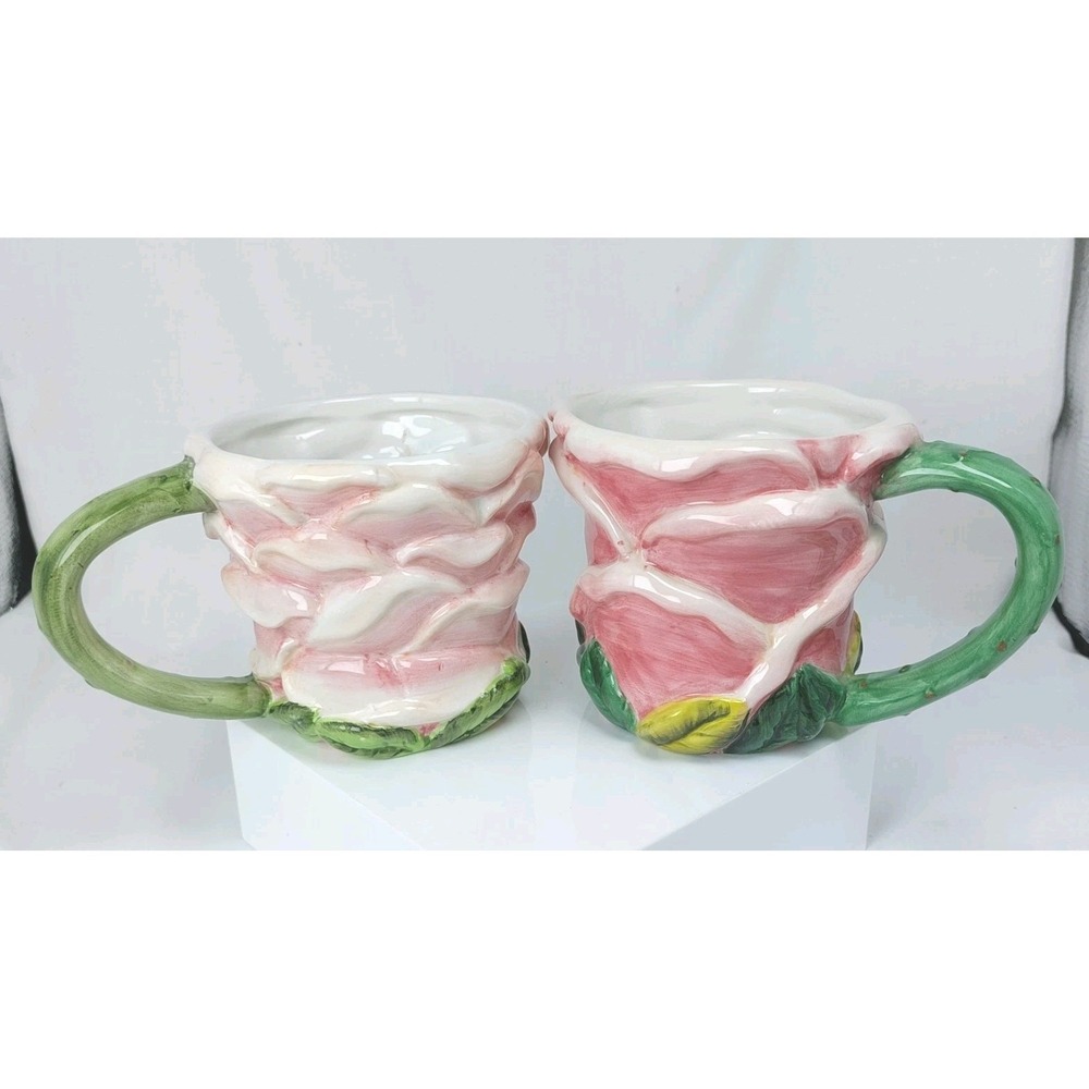 American Atelier Rose Toile Floral Petal Cup Mug Set Of‎ 2 Pink #5232 Hand Paint